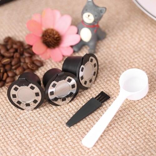 3pcs/set Reusable Coffee Capsule for Nespreso Machine Set of 3 Coffee Filters with Spoon and Brush