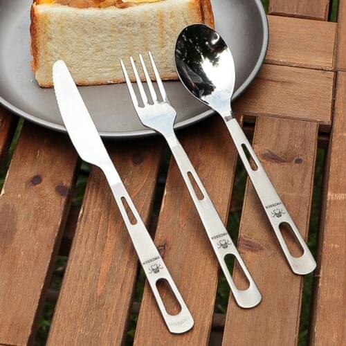 3pcs Camping Titanium Knife Tableware Picnic Utensils Spoon Fork Outdoor Kitchen Travel Cooking Set Cookware Hiking