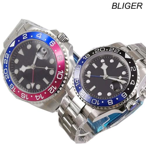 40mm Sterile black dial luminous ceramic bezel GMT Sapphire Glass Automatic men watch