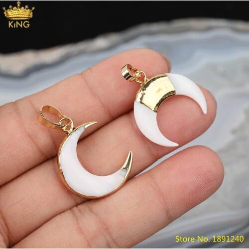 5Pcs/Lot Boho Crescent Moon Shell Pendant Jewelry,Plated Gold Bails Natural White Shell Charms Beads For Boho Necklace Jewelry