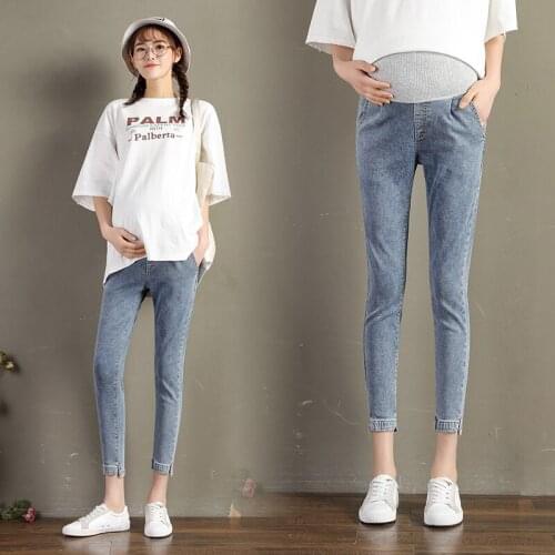 508# Maternity pants Spring Autumn Split Maternity Jeans Belly Support Pants Elastic Waist Maternity Trousers