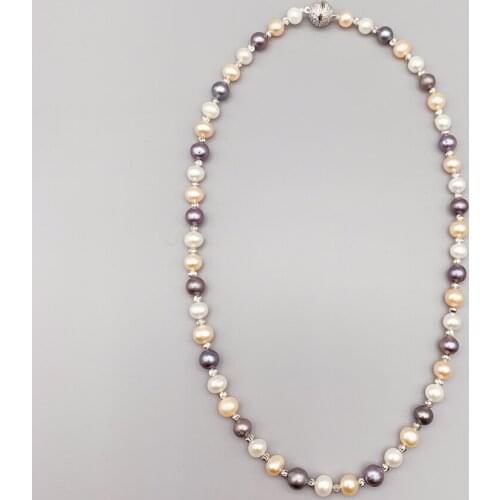 7-8mm Multicolor AAA Freshwater Pearl Necklace For Women Girl Choker FoLisaUnique White Pink Black Color White Gold Filled Beads