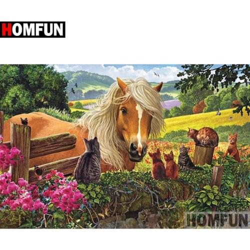 HOMFUN Full Square/Round Drill 5D DIY Diamond Painting "Horse scenery" Cross Stitch 5D Home Decor A01238
