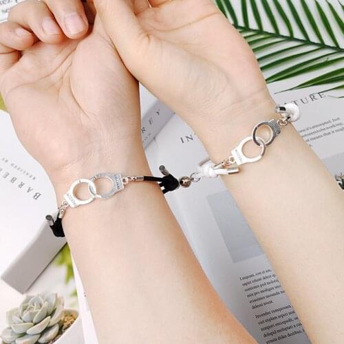 2pcs Handcuffs Magnetic Bracelet Charm Couple Bracelets for Lover Men Women Handmade Braid Rope Bracelets BBF Friendship Jewelry