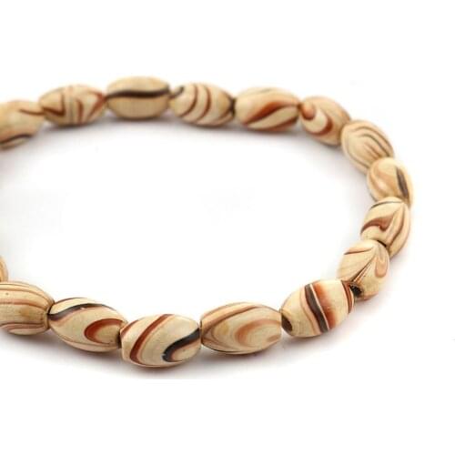 DoreenBeads Fashion Wood Spacer Beads Oval Brown Stripe Jewelry DIY Charms 10-15mm, Hole: Approx 2.8-3.5mm, 52cm long, 1 Strand