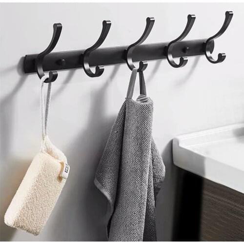 Black Aluminum Dual Hooks Coat Rack Household Bathroom Clothes Towel Keychain Hanging Wall Hooks