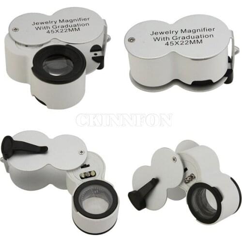 DHL 200PCS Watch Repair 45x 22mm LED Jewelry Glasses Magnifier Eye Loupe UV Detector Design