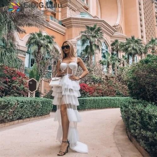 EDGLuLu Black Lace Evening Cascading Maxi Dress Ladies Spaghetti Strap White Sexy Dresses Party Night Club Dress 2020 New 0424