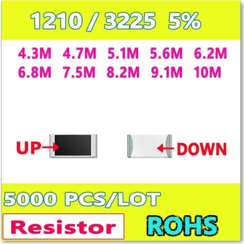 JASNPROSMA 1210 J 5% 5000pcs 4.3M 4.7M 5.1M 5.6M 6.2M 6.8M 7.5M 8.2M 9.1M 10M High quality smd 3225 OHM Resistor