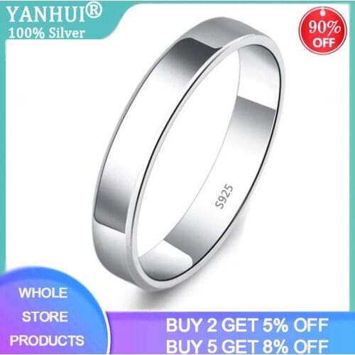 YANHUI Everlasting Never Fade Original Solid Silver 925 Ring 18K White Gold Color Gift Rings For Women&Men Simple Couple Rings