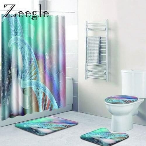 Zeegle Shower Curtain Set with Toilet Rug Waterproof Curtains Bathroom Pedestal Rug Lid Toilet Cover Bath Mat Set Washable Rug