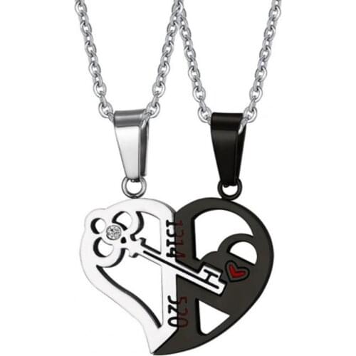 2Pcs Creative Fashion Love Combination 1314 Necklace 520 Heart Key Lock Jigsaw Pendant Couple Love Necklace Valentines Gift