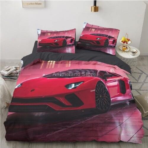 Fashion Red Racing Car Bedding Set Bed Linen Quilt Duvet Cover Sets Home Textile Decor Twin Single Queen King Size Cool Scenery