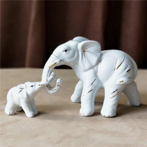 Creative Porcelain Disport Elephant Sculpture Ceramic Elephant Father Statue Son Ornament Craft Decor Gift for Fathers Day