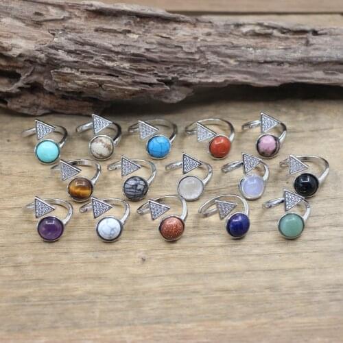Round Gems Stone Open Rings Reiki Healing Crystal Lapis Pave Inlaid Zircon Adjustable Ring Women Jewelry Dropshipping,QC4054