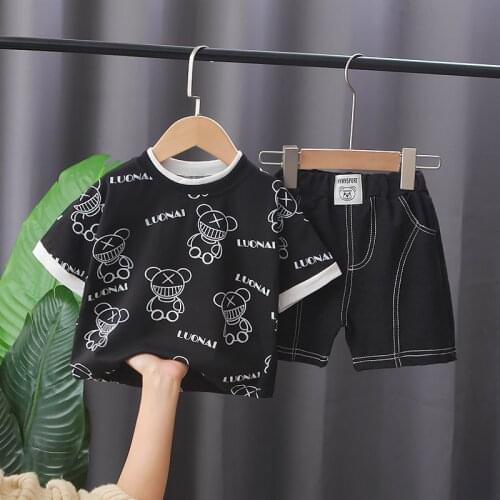 Summer Kids Baby Clothes Set Boys 0-5 Years Cloth Sport Cartoon Animal Infant Clothing Suit Giraffe Top T-shirt Toddler Outfit