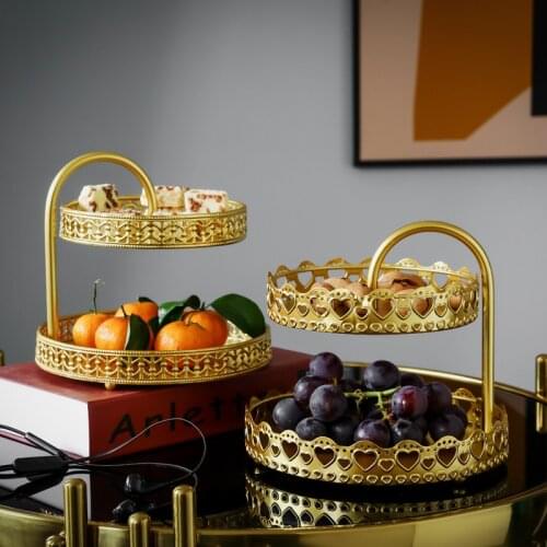 Metal Tray Cake Stand Weed Trays Pantry Organizer Food Fruit Trays Cosmetic Storage Box Jewelry Storage Rack Golden 2 Layers