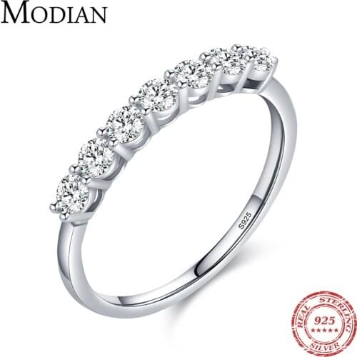 Modian Luxury Solid 925 Sterling Silver Simple 5A Zirconia Dazzling Cassic Finger Ring For Women Wedding Band Statement Jewelry