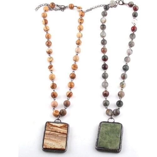 MOODPC Fashion Jewelry Natural Stone Rosary Chain Stone Pendant Choker Necklaces Women Ethnic Necklace