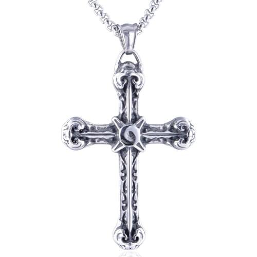 Men Necklace Christian Vintage Cross Pendant Crucifix Jesus Male Hip Hop Stainless Steel Jewelry