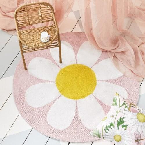 Soft Cartoon Round Carpet Floor Mat Bedroom Polyester Flower Rug Anti-Slip Baby Play Mat Nordic Kids Room Hall Decoration