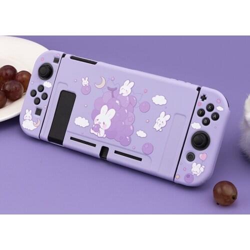 Soft TPU Skin Protective Case for Nintendo Switch Game Console Cute Purple Rabbit Housing Shell Cover for Joy-Con Controller