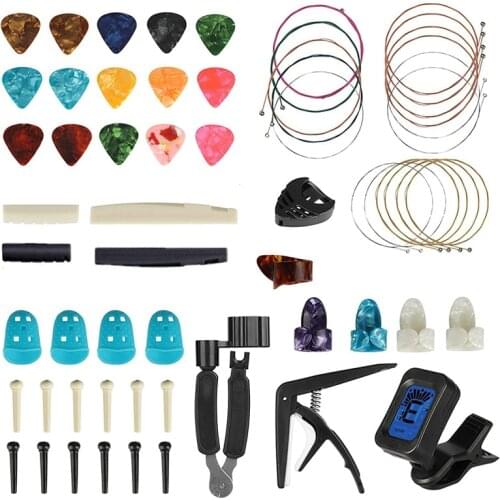 61PCS Guitar Accessories Kit Including Guitar Picks,Tuner, Capo, Acoustic Guitar Strings,3 In1 String Winder Bridge Pins