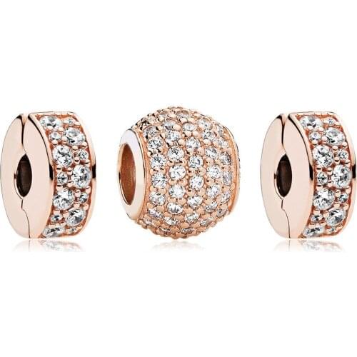 NEW 100% 925 Sterling Silver RAU0524 Rose Gold Charm Set 781817CZ SHINING ELEGANCE SPACER CLIP Suitable DIY Original Jewelry