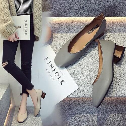 New fashion retro square head shallow mouth single shoes wild comfortable womens square with high heels
