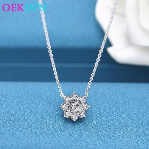 OEKDFN Pure 925 Sterling Silver Necklace For Women Cute Sparkling Clear Zircon Gemstone Wedding Engagement Pendent Fine Jewelry