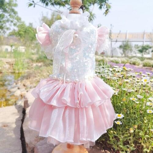 Puppy Dog Original High-end Wedding Dresses Fashion Hand-made Sequins Bowknot Lace Princess Tutu Dress Pet Clothes Outfit Poodle