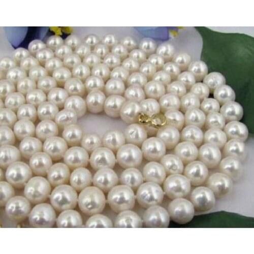 35INCH 9-10 MM NATURAL SOUTH WHITE PEARL NECKLACE Yellow clasp