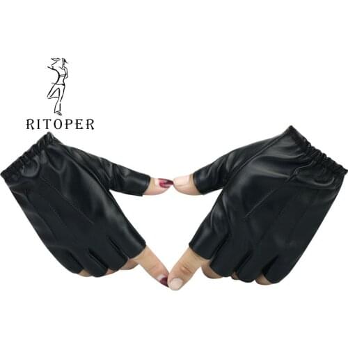RITOPER Unisex PU Leather Half Finger Fitness Gloves Men And Women Riding Couple Models Gloves Outdoor Fishing Non-slip Gloves