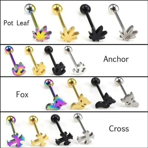 HONGTU 4pcs Fox Sexy Tongue Rings Stainless Steel Rainbow Gold Plating Tongue Piercing Punk Body Piercing Jewelry for Women 14G