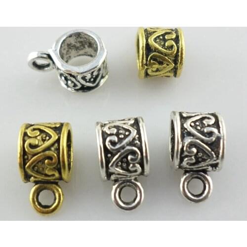60pcs Tibetan Gold/Silver Charms Bails Spacer Beads Connectors Pendants 6x7x11mm Jewelry Findings