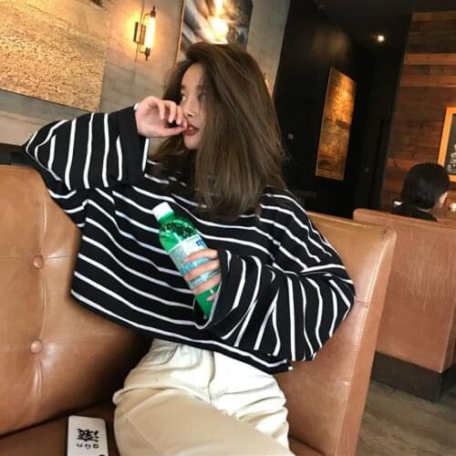 Striped T-shirt Womens Loose Long Aleeve Plus Size Korean Style T Shirt Autumn Ladies Harajuku Trendy Clothes