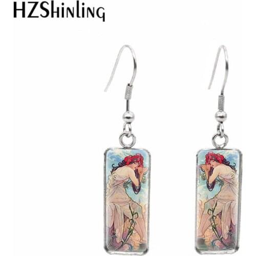 2019 New Alphonse Mucha Rectangular Earring Four season Spring Summer Autumn Winter Fish Hook Earring Glass Dome Jewelry