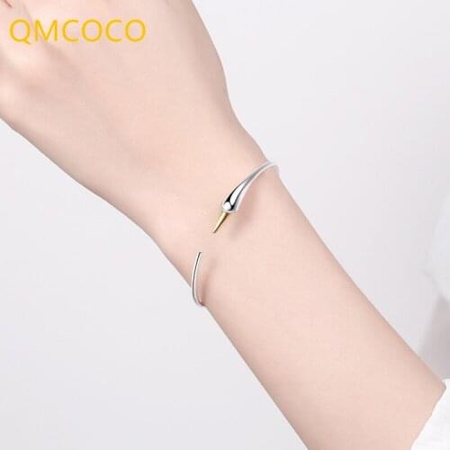 QMCOCO Korean Version 925 Silver Fashion Creative Design Swan Bracelet Women Simple Birthday Party Geometric Jewelry Accessories