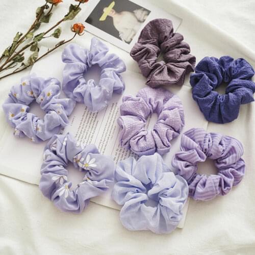 Women Purple Series New Chiffon Mesh Yarn Hair Scrunchies Girls Taro Purple Head Rope Elastic Rubber Band Hair Accessories