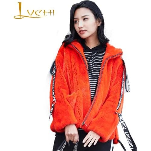 LVCHI Women Winter Real Fur Coat 2019 Belt Long Sleeve Mink Coat Female Thick With Hat Red Natural Fur Women Cuasal Mink Coat
