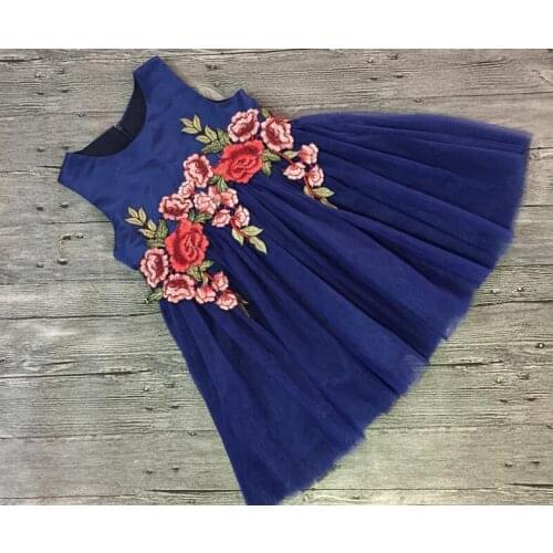 Blue Lace Flower Girl Dresses Appliques Kids Prom Wedding Dress Ball Gown Pearls Girl Pageant Dress Vestidos de comunion