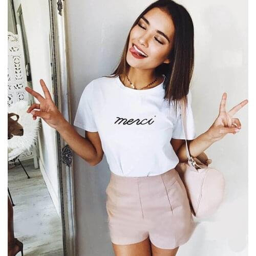 Merci Print Women Tshirts Cotton Casual Funny t Shirt For Lady Top Tee Hipster Drop Ship NA-638