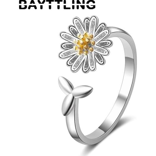 BAYTTLING 925 Sterling Silver High Quality Fine Chrysanthemum Open Ring For Woman Fashion Jewelry Girl TOP Gift