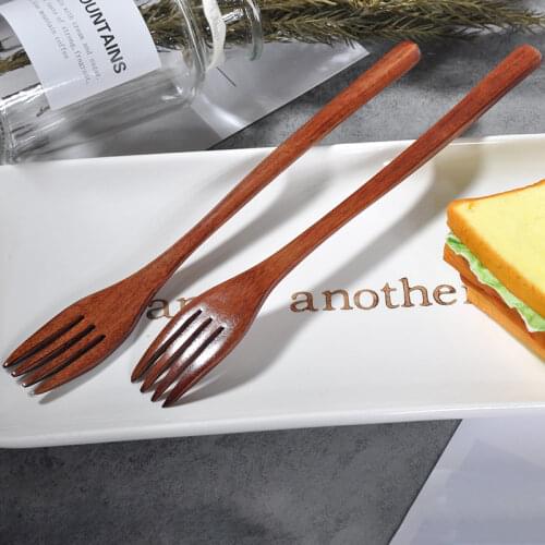 1Pcs Wooden Fork Kitchen Accessories Japanese Style Bamboo Fork Tableware Brown Durable Stirring Spoon