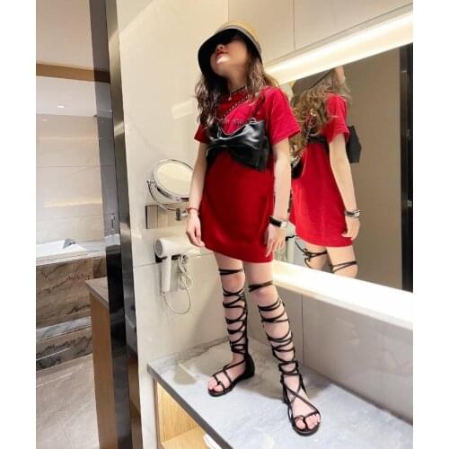 2021 Korea style girls 2 pcs set dress+bow cotton fashion summer girls suit 3-8t B199