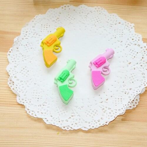 3pc Cute Pistol Shape Eraser Student Creative Novelty Kids Rubber Stationery Pencil Eraser Promotion Office School Supplies