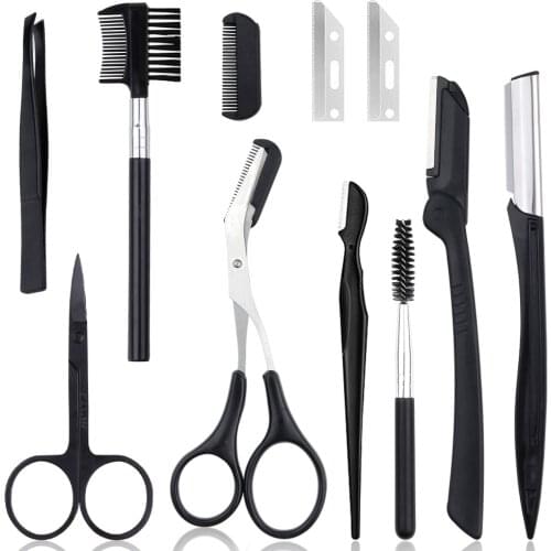 4/6/8/11Pcs Eyebrow Trimmer Razor Kit Brow Cutters Scissors CombProfessional Woman Face Shaver Tweezers Makeup Eyelash Brush