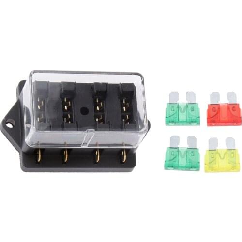 Car Fuse Box Standard ATO 12V 4 Way Blade Car Truck Blade Fuse Box Holder for Auto Cars with 4pc Fuse Circuit Standard ATO