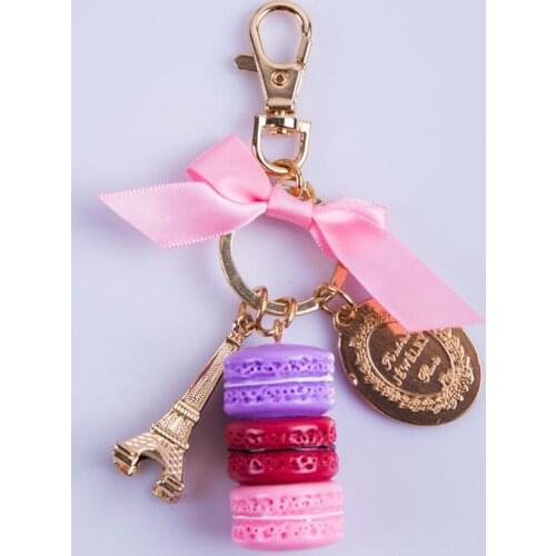 France Effiel Tower gifts Keychains Woman Luxury Macarons Cake Keychain on Bag Purse Handbag Charms Car Keychain with Gift Box