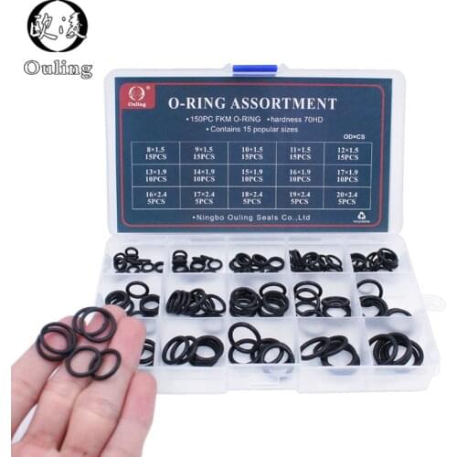 150pcs Black FKM O Rings Rubber Washer Sealing O-rings Assortment 15Sizes O ring Seal Kit Gasket Set Box Oil Resistance Ring